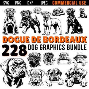 Bordeauxdog hond Svg Dxf Png Jpeg bundel instant digitale downloads - commercieel gebruik