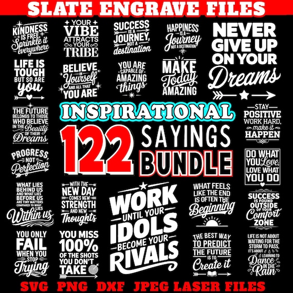 Slate engraving files Png Svg Dxf bundle Inspirational quotes or sayings - xtool svg | coaster png files | instant download | Commercial use