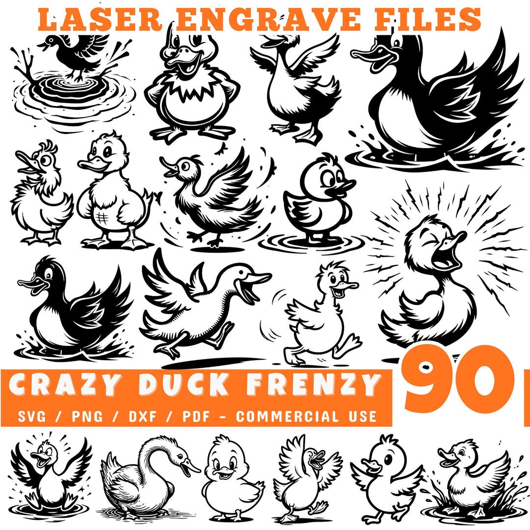 Laser Engrave Files Crazy Duck Frenzy Svg Png Pdf & Dxf Bundle With ...