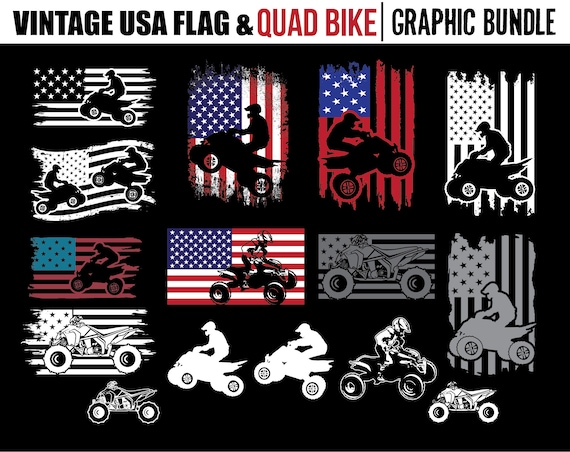 USA Flag ATV Svg Bundle, Quad Bike Silhouette, Off Road Four Wheeler PNG, Mud Riding Instant Downloads