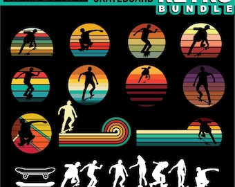 Retro Skateboard SVG Bundle Skateboarding Skater Clipart Cricut ( Instant Downloads )