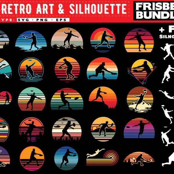 Frisbee svg files - RETRO sunset art bundle graphic theme vintage instant digital downloads