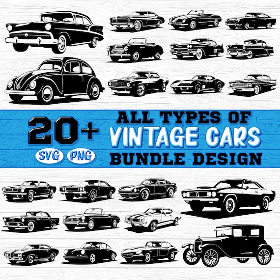 Vintage Cars SVG Bundle Classic Old Car Clipart PNG Cricut Files ( Instant Downloads )