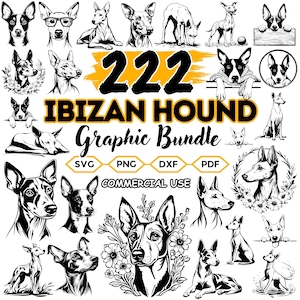 Ibizan Hound Dog Bundle SVG | DXF Bundle for Cricut | Hound Silhouette Cut Files | Dog Lover Digital Designs | Commercial Use