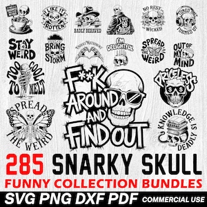 Snarky Skull Svg Png Pdf bundle funny sarcastic skull quotes for Cricut | 285 edgy skeleton designs | sarcastic cut files | instant download