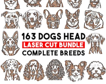 Laser Cut Bundle DOG heads Complete Breeds SVG Dxf Png Pdf Eps - dogs or puppy pet lover Engraving designs Cnc files digital downloads