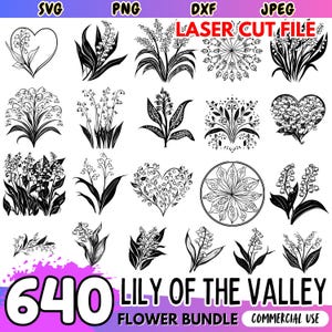 Fichiers découpés au laser de muguet | Lot floral DXF | Conceptions prêtes pour la commande numérique par ordinateur | Motifs floraux