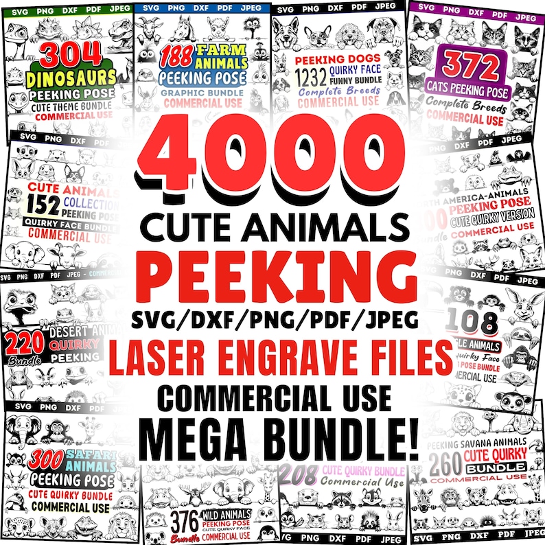Laser Engraving Files Peeking Animals MEGA Bundle Pack Bundle Svg Dxf ...