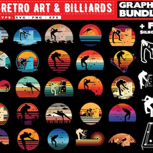 Billiards svg files - sunset art bundle graphic theme vintage Pool sport Billards svg instant download