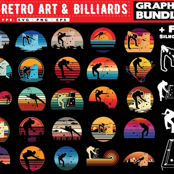 Billiards svg files - sunset art bundle graphic theme vintage Pool sport Billards svg instant download