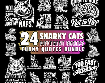 Slate engraving files Snarky cats different breeds funny quotes Png Svg Dxf bundle coaster files | instant download | Commercial use