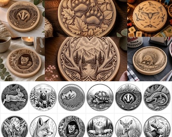 Forest Animal Silhouettes Coaster SVG & PNG Bundle for Digital Crafts instant downloads