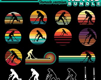 Retro Field Hockey SVG & PNG Bundle for Women Players and Fans - Graphic Art Design instant download