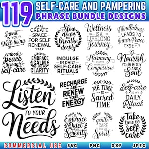 Ensemble SVG Soins personnels | Svg citations cocooning | Fichier de coupe de relaxation | Fichiers Dxf pour une journée au spa