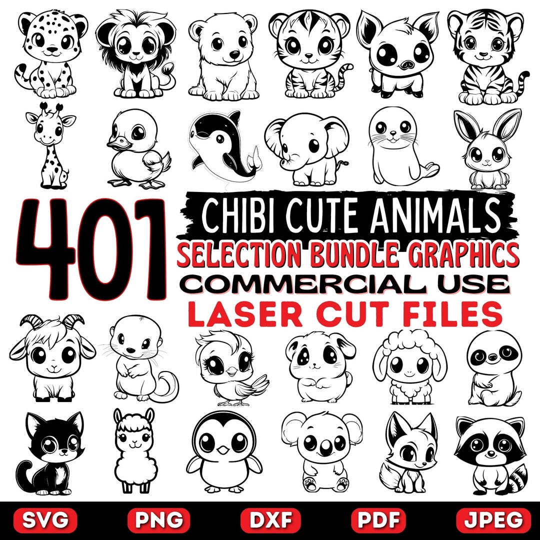 Laser Cut Files Chibi Selected Cute Animals Bundle Svg, Dxf, Png, Pdf ...