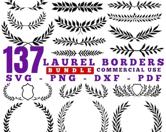 File di incisione laser con bordi di alloro patriottici Svg Png Pdf e Dxf Bundle download istantanei di opere d'arte incise su legno