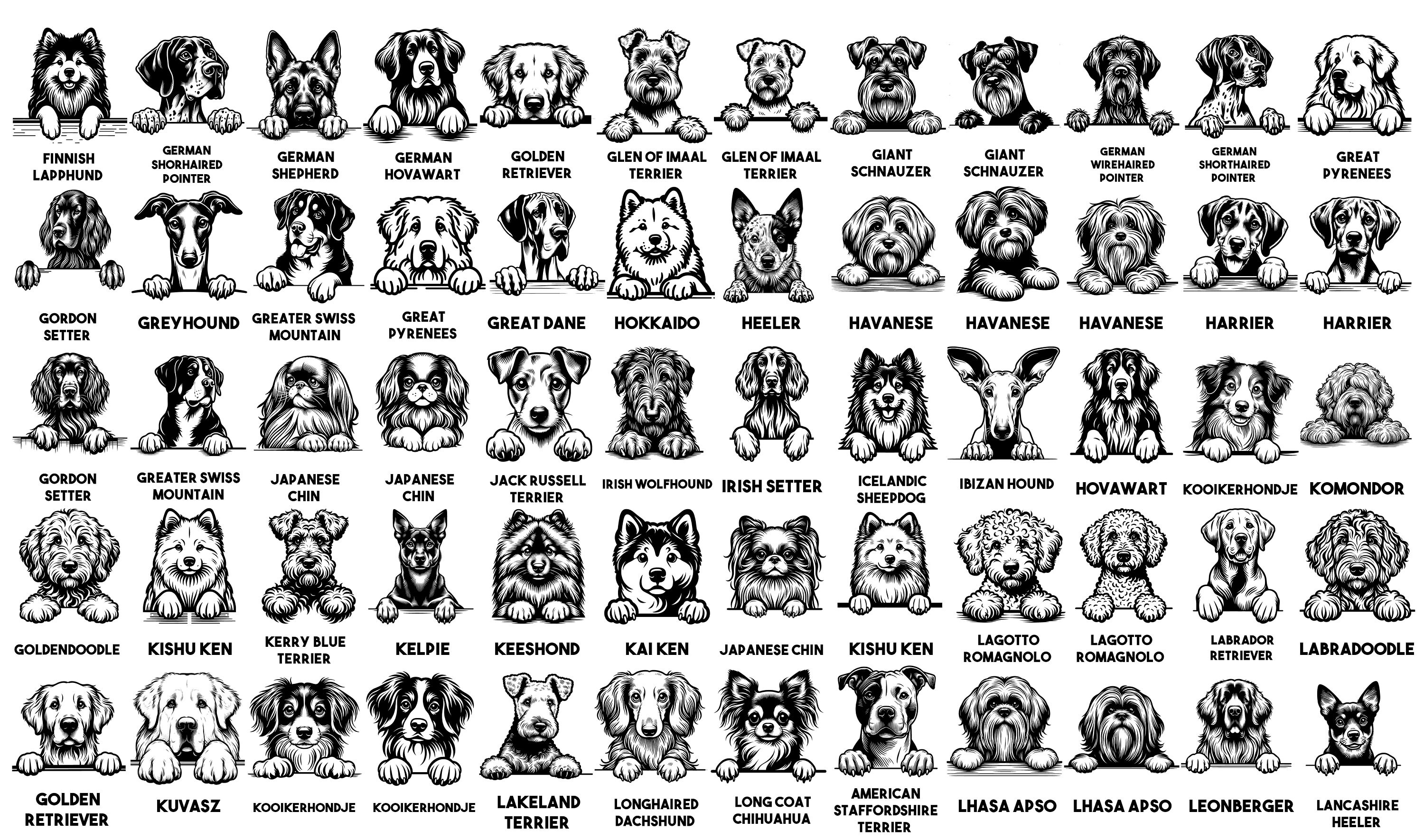 Laser Cut Files Svg Png and Dxf Bundle Peeking Dogs Complete Dog Breeds ...