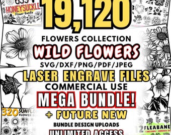 Wild Flowers Engraving Bundle | SVG DXF Files | Floral Designs for Laser Engraving | Wildflower Line Art | Etching Patterns | Commercial Use
