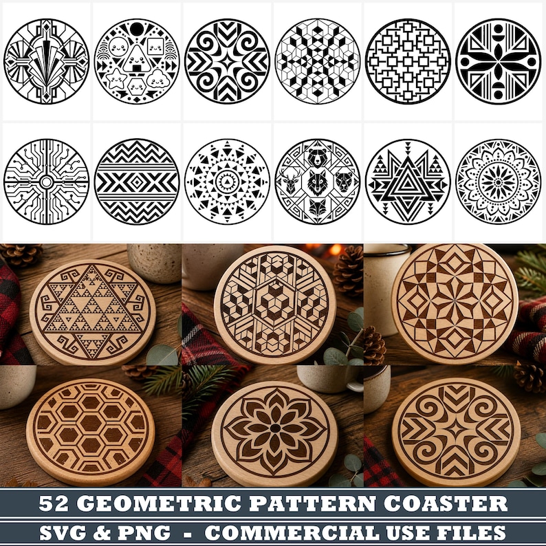 Geometric Pattern Coaster Geometric Pattern Coaster SVG & PNG Bundle for Digital Use, Modern ...