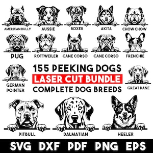 CNC Plasma Cutting Laser Cut files Bundle Complete breeds Peeking Dogs Svg Dxf Pdf Png Eps  engraving designs instant digital downloads