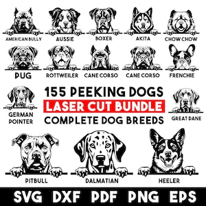 Laser Cut Bundle Peeking Dogs Svg Dxf Pdf Png Eps Complete breeds puppy dog lover engraving designs CNC files instant digital downloads image 7