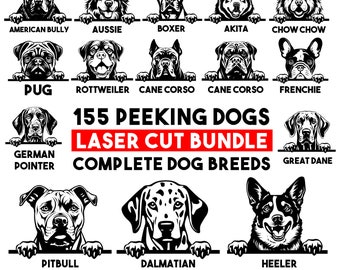 CNC Plasma Cutting Laser Cut files Bundle Complete breeds Peeking Dogs Svg Dxf Pdf Png Eps  engraving designs instant digital downloads