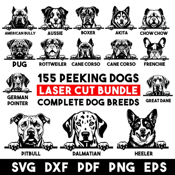 CNC Wire EDM Laser Cut files Bundle Complete breeds Peeking Dogs Svg Dxf Pdf Png Eps  engraving designs instant digital downloads