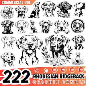 Rhodesian Ridgeback Dog SVG-bundel | DXF-bestanden voor Cricut | Ontwerpen hondensilhouet | Huisdier gesneden bestanden | Commercieel gebruik