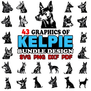 Kelpie Dog SVG PNG DXF Pdf Bundle | Australian Kelpie Dog Breed Clipart for Cricut and Pet Lovers | Silhouette Files | Instant Download