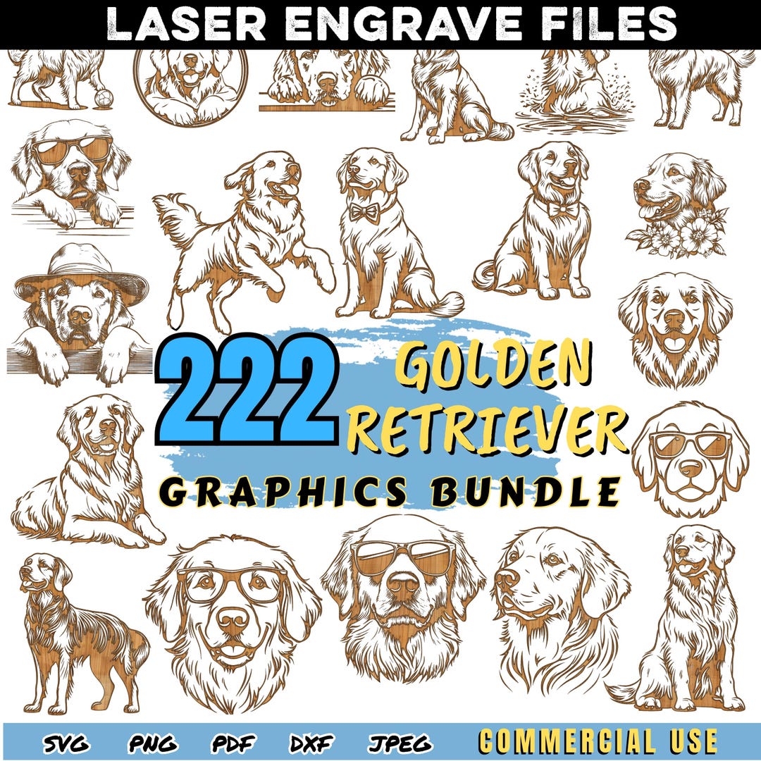 Laser Engrave Files Golden Retriever Dog SVG DXF PNG Jpeg Bundle for ...