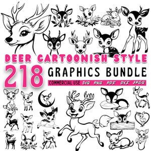 Deer Cartoon SVG Cute Woodland Animal Cut Files | Cricut & Silhouette DXF PNG | Cartoon Style Deer Clipart | Instant Download Commercial Use