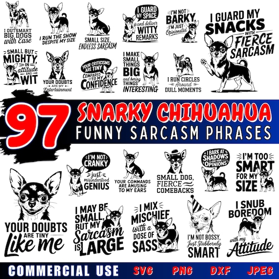 Snarky Chihuahua SVG Bundle | Funny Sarcastic Dog Quotes | Chihuahua Lover Cut Files | Cricut Ready Designs | Commercial Use