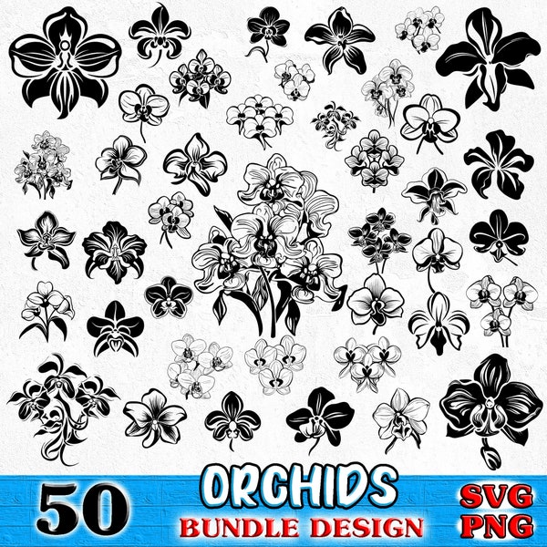 Orchideen Bundle SVG, PNG sofortige digitale Downloads