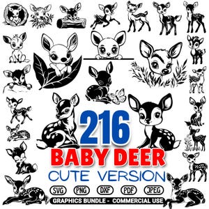 Pacote SVG de cervo bebê | Clipart fofo de veado | Arquivos de corte de animais da floresta | Cricut e Silhouette DXF PNG | Download instantâneo | Uso comercial