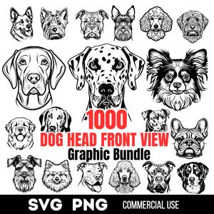 1000 Dog heads front view line art Complete breeds Svg and PNG bundle graphics - dogs puppy pet lover owner instant downloads