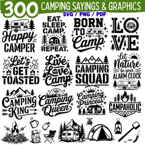 Camping Clipart für Cricut | Glücklicher Camper SVG Bundle | Zelten & Wandern Schnittdateien | Camping Shirt SVG | Outdoor-Abenteuer-Svg-Designs