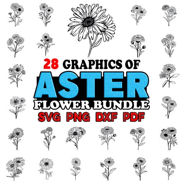 Aster Flower Minimalist Art Wildflower birthmonth Svg Png Dxf bouquet- birth month wild flower floral theme instant downloads