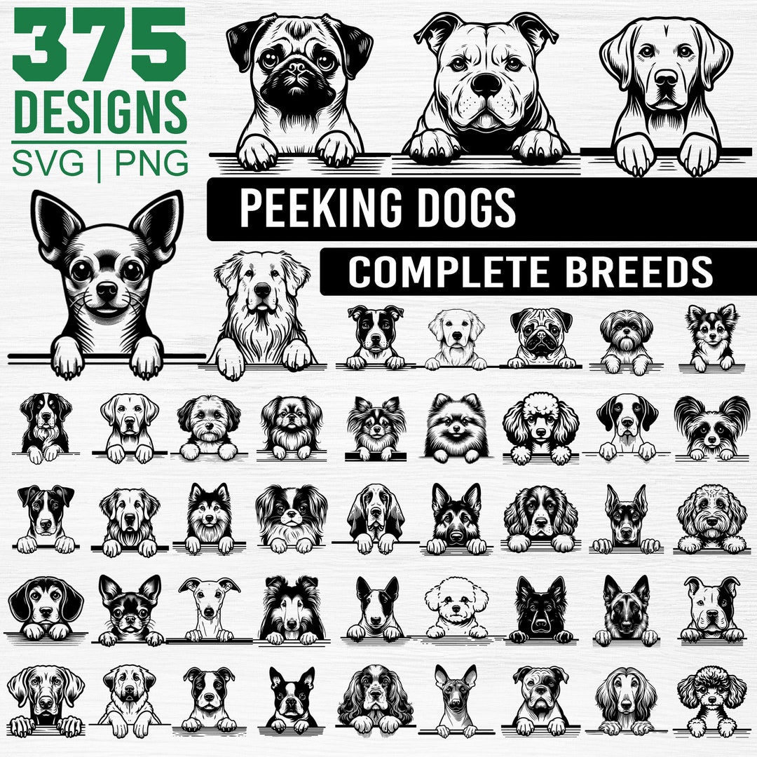 Laser Cut Files 375 Peeking Dog Complete Breeds SVG and PNG Bundle ...