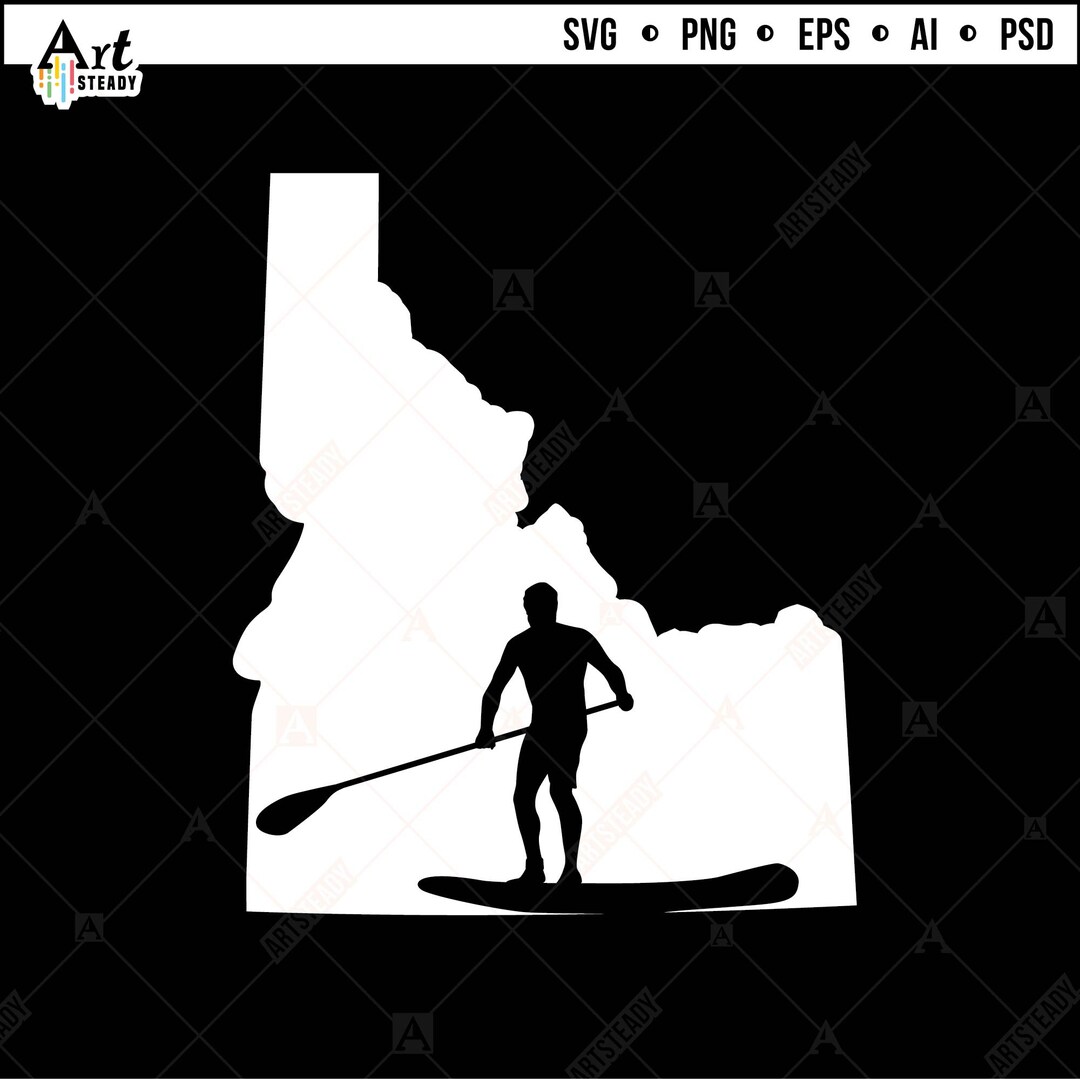 Paddleboarding Svg Files IDAHO Map Art Paddleboard Water Sports Svg