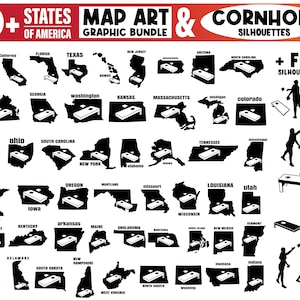 Cornhole svg files -  map art graphic theme silhouette style BUNDLE Corn hole game svg digital download instant download