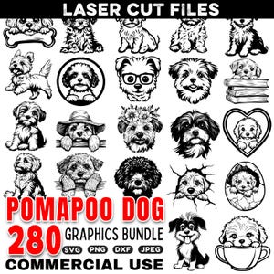 Design de corte a laser de cachorro Pomapoo | Arquivos SVG e DXF de precisão para CNC | Gravura personalizada para animais de estimação | Licença de uso comercial