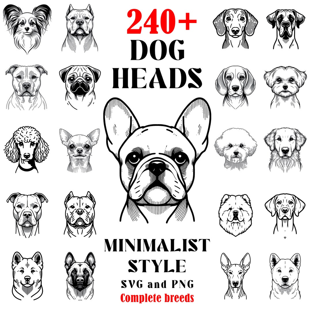 Laser Files Dog Breeds Heads Svg Png Pdf & Dxf Bundle Laser Engraving ...