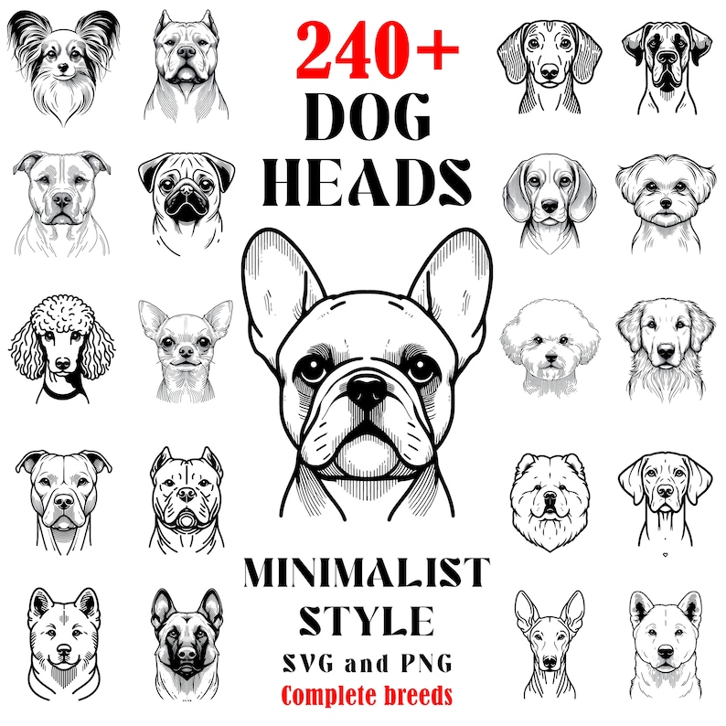 Laser Files Dog Breeds Heads Svg Png Pdf & Dxf Bundle Laser Engraving ...