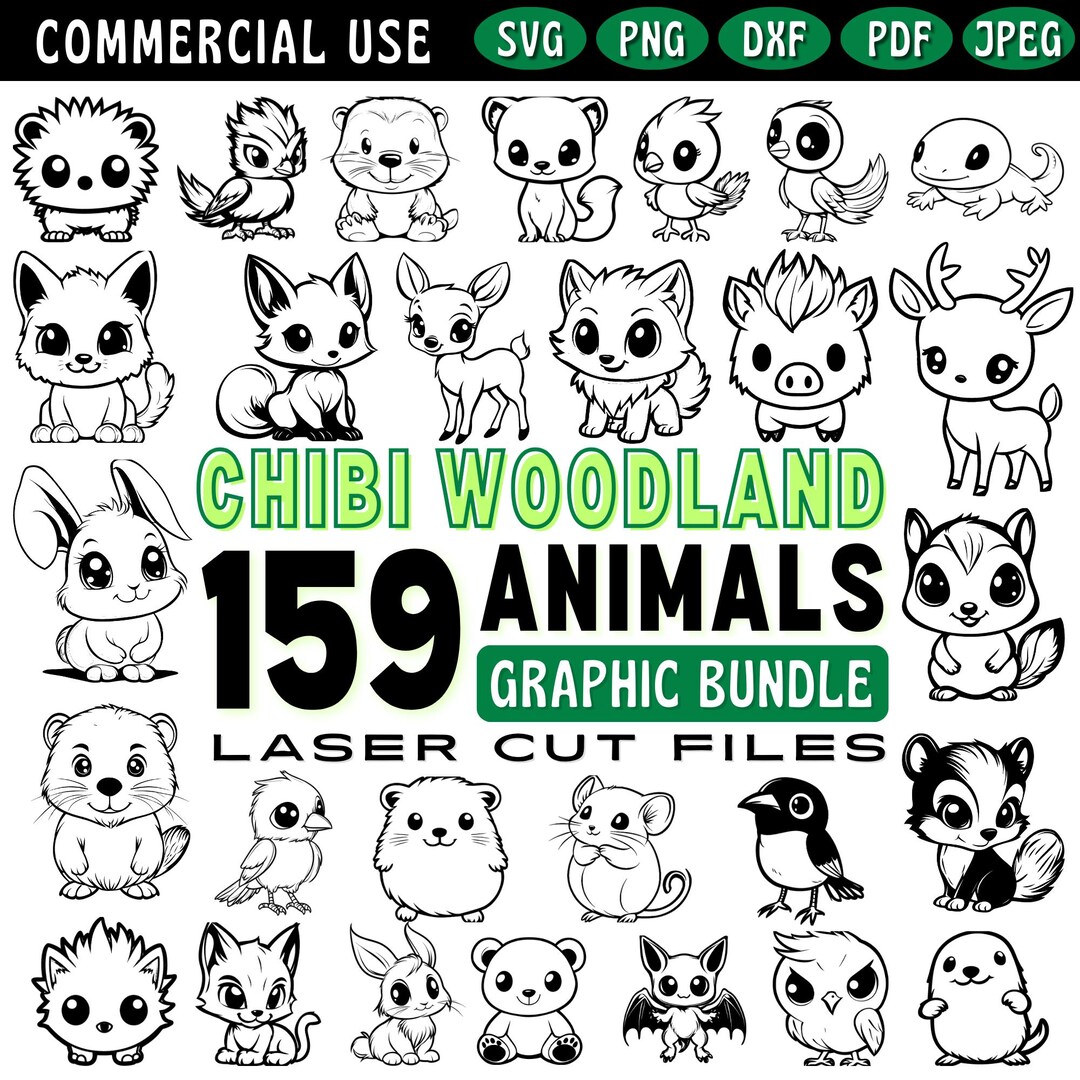 Laser Cut Files Chibi Woodland Animals Collections Bundle Svg, Dxf, Png ...