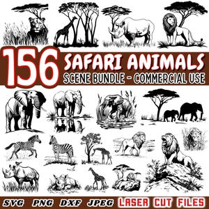 Safari dieren scène lasergesneden bestanden | SVG DXF-bundel | Wildsilhouetten voor CNC | Jungle dierenpatronen | Afrikaanse safari-ontwerpen