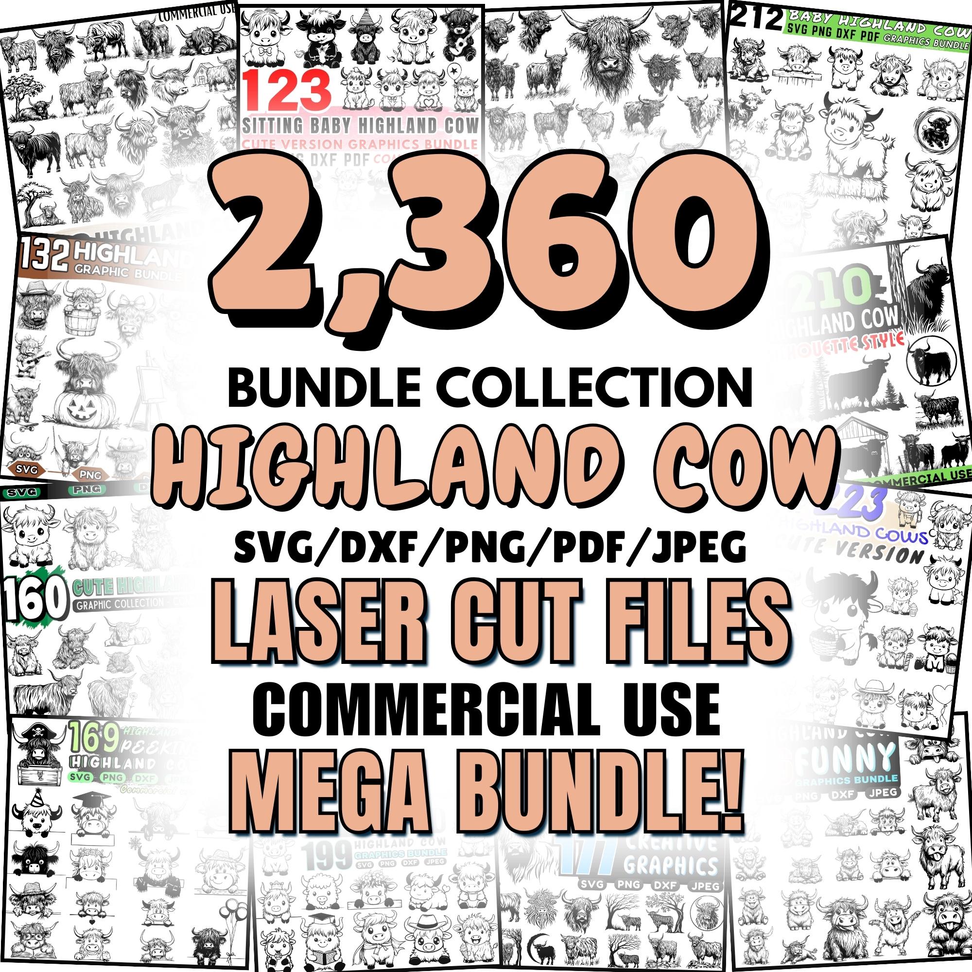 Highland Cow Mega Bundle Laser Files | Farm Animal DXF Designs | Highland Cow Engraving Clipart | Glowforge Highland Cow SVG