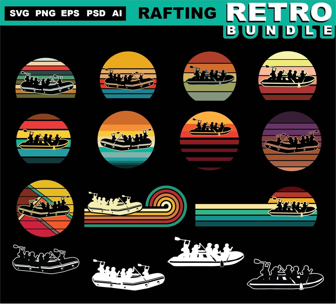 Retro River Rafting SVG Bundle Summer Water Sports Adventure Clipart ...