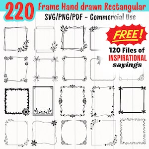 Decorative Frame SVG for Cricut | Square & Rectangle Cut Files | Frame Clipart PNG | Floral frame SVG Bundle | Digital Download