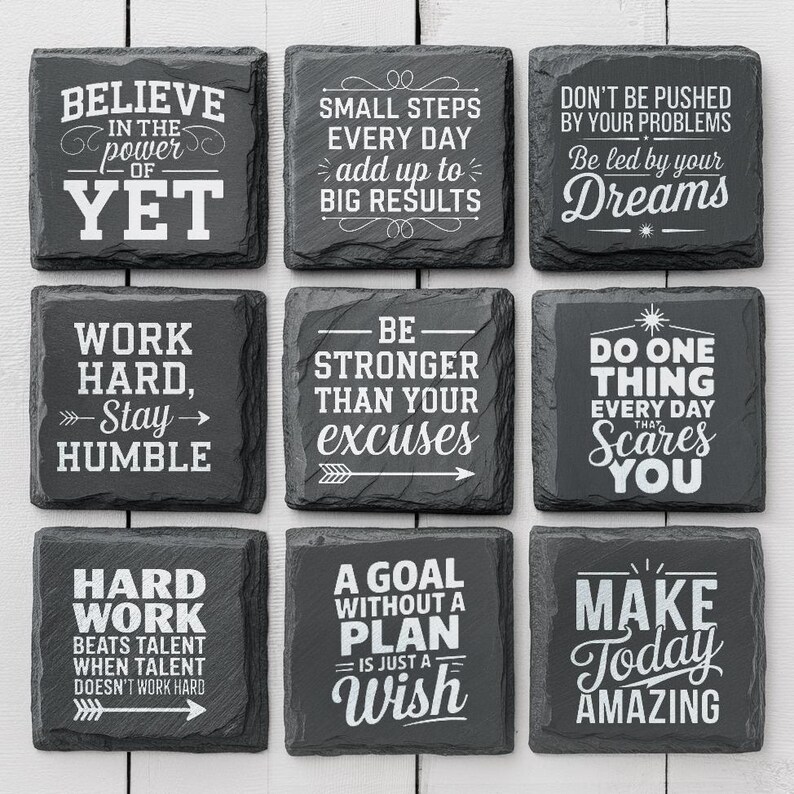 Slate engraving files Png Svg Dxf bundle Inspirational quotes or sayings - xtool svg | coaster png files | instant download | Commercial use image 6