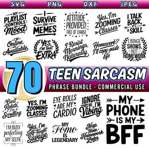 Pacchetto SVG Teen Sarcasm / Citazioni divertenti per adolescenti / File di taglio di detti sarcastici / Disegni Cricut / Download immediato / Uso commerciale